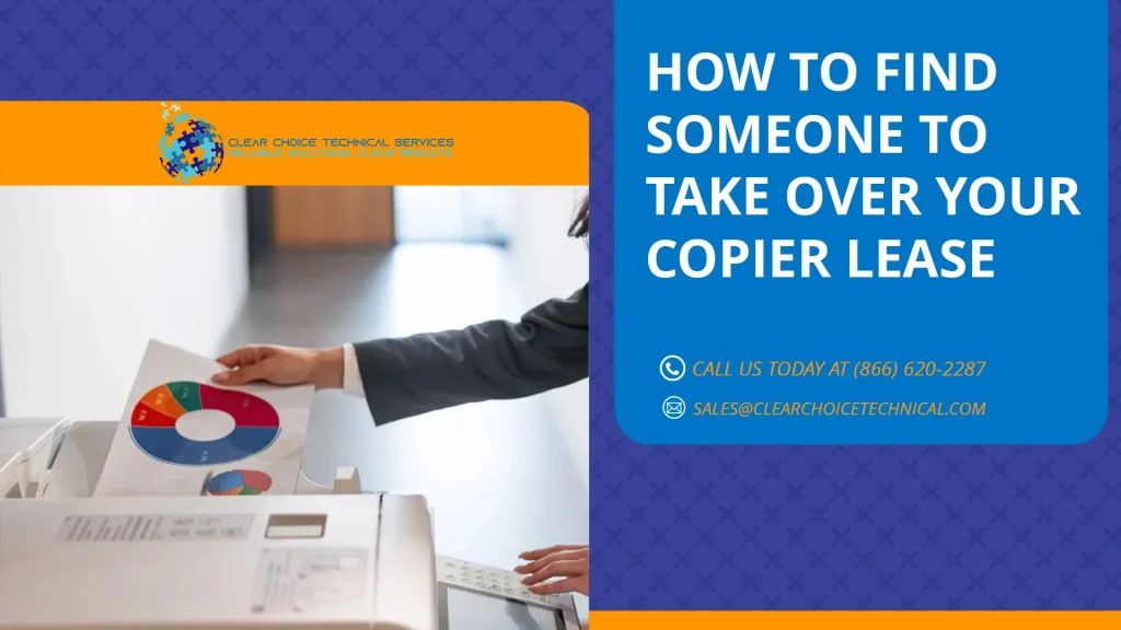 How to find someone to take over your copier lease graphic with business professional retrieving printed documents in Buffalo NY