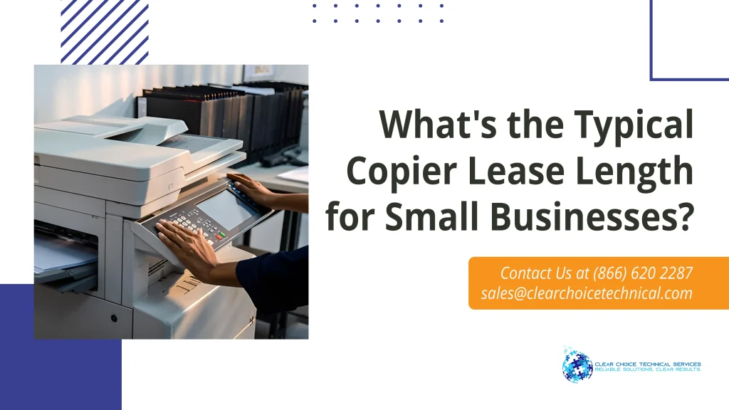 Buffalo office worker operating a multifunction copier while comparing copier lease length options for their small business