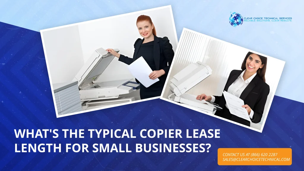 Two Buffalo small business professionals using office copiers under different copier lease length agreements